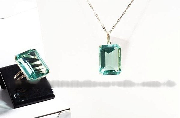 Conjunto colar Gema Obsidiana Verde Facetado Prata 950