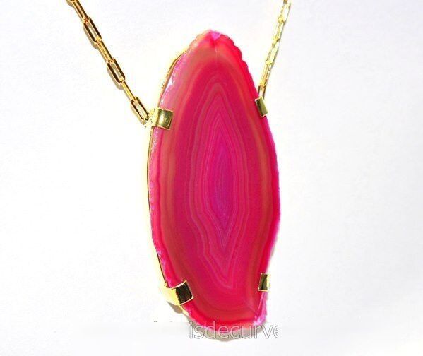 Colar Chapa de Agata Rosa Montagem Vertical Dourado