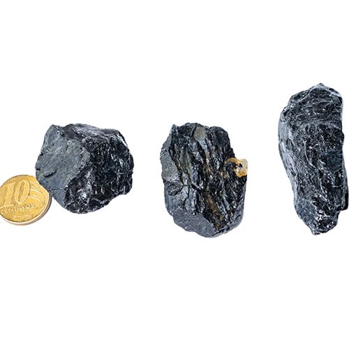 03 Turmalina Preta 35mm Quebra Lisa Bruta Natural de Garimpo