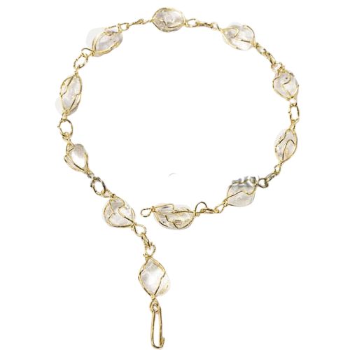 Pulseira Pedra Quartzo Cristal Na Gaiola Banho Prateado