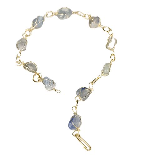 Pulseira Pedra Quartzo Azul Na Gaiola Banho Dourado
