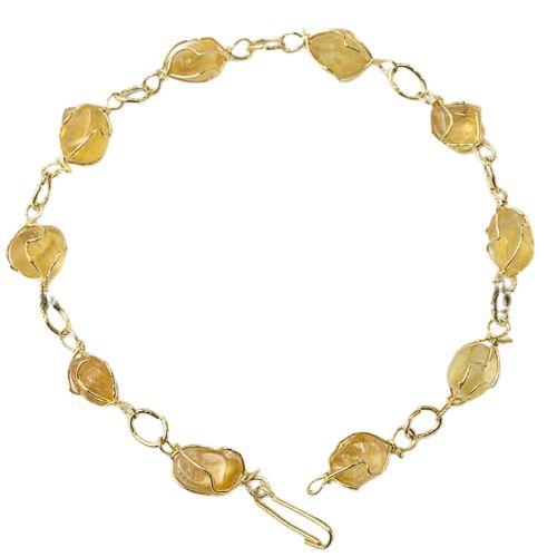 Pulseira Pedra Citrino Na Gaiola Montagem Dourado