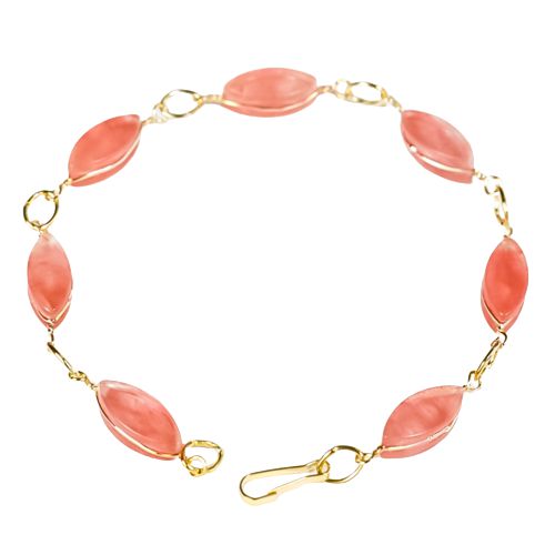 Pulseira Navete Pedra Quartzo Cherry Ranhurado Elo Dourado