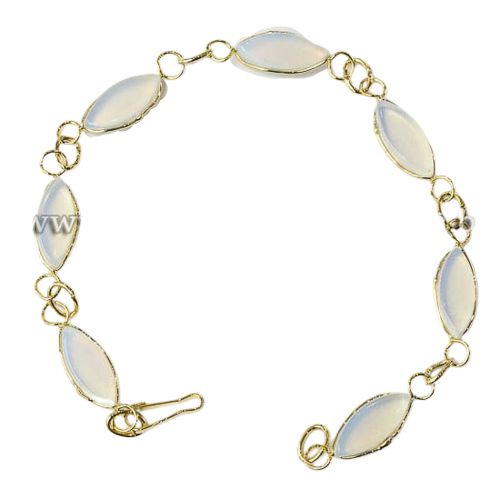 Pulseira Navete Pedra da Lua Ranhurado Elo Dourado