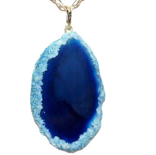 Colar 40cm Prata 925 com Chapa de Ágata Azul Pino Prata 950