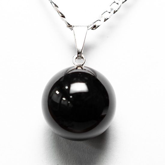 Colar Bolinha Pedra Obsidiana Negra Pino Prateado