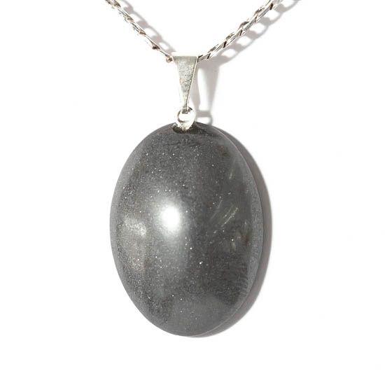 Colar Cabochão Hematita Pedra Natural Pino Prateado