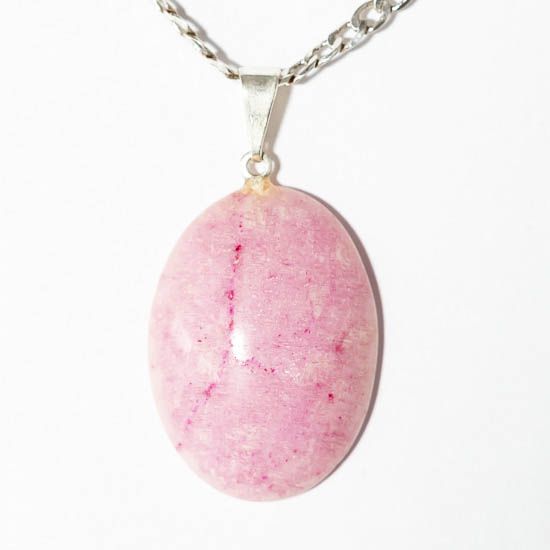 Colar Cabochão  Amazonita Pink Pedra Natural Pino Prateado