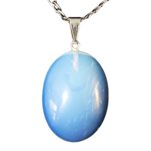 Colar Cabochão Pedra da Lua Opalina Pino Prateado