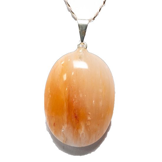 Colar Cabochão Aragonita Raio Laranja Pedra Natural Prateado