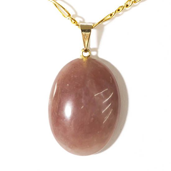 Colar Cabochão Pedra Quartzo Morango Pino Dourado