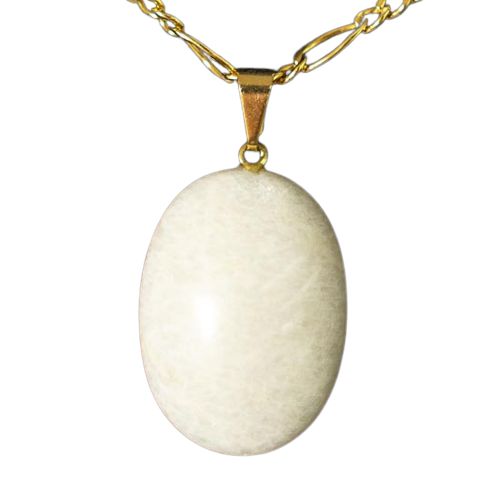 Colar Cabochão Feldspato Branco Pino Dourado