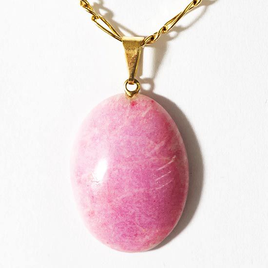 Colar Amazonita Rosa Cabochão Pedra Natural Pino Dourado