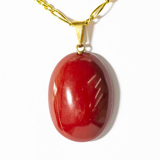 Colar Cabochão Jaspe Vermelho Pedra Natural Pino Dourado