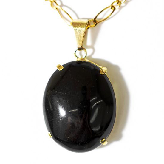 Colar Extra Cabochao Pedra Onix Preto Garra Dourado