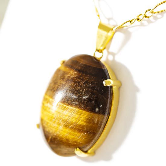 Colar Extra Cabochao Pedra Olho de Tigre Garra Dourado