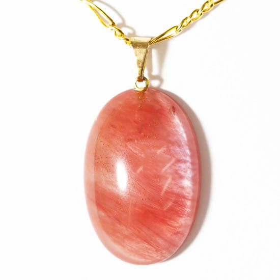 Colar Quartzo Cherry Cabochão Pedra Natural Pino Dourado