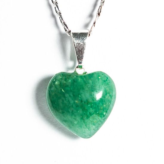 Colar Mini Coração Quartzo Verde Pedra Natural Prateado