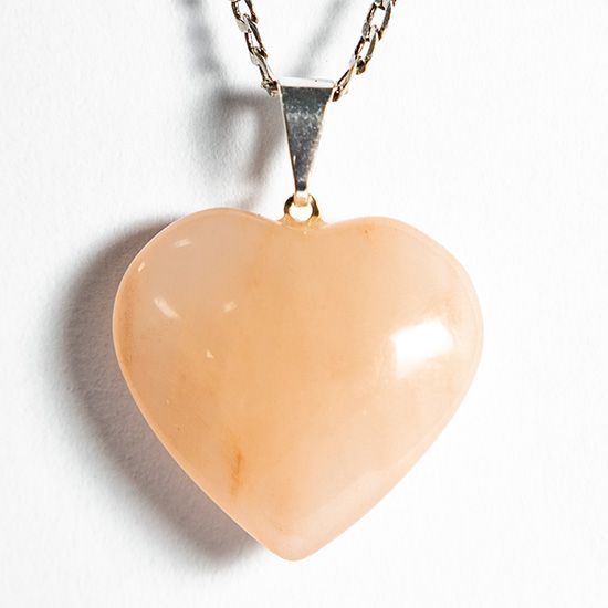 Colar Coração Pedra Quartzo Goiaba 23mm Pino Prateado