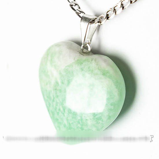 Colar Coração Amazonita Verde Pedra Natural Banhado Prata