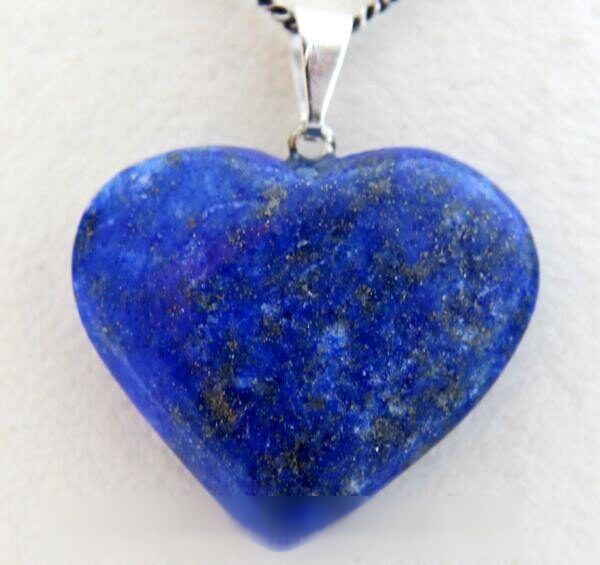 Colar Coração Lapis Lazuli Pedra Natural Castoação Prateado