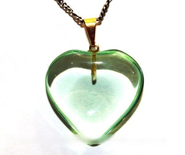 Colar Coração Pedra Obsidiana Verde Montagem Pino Dourado