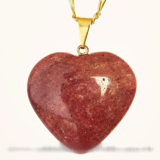 Colar Coração Quartzo Vermelho Natural  Banho Dourado