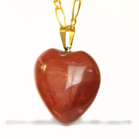 Colar Coração Jaspe Vermelho Natural Montagem Flash Dourado