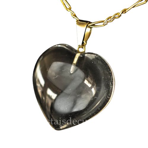 Colar Coração Pedra Cristal Hialino Montagem Flash Dourado