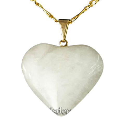 Colar Coração Quartzo Leitoso Natural Montagem Banho Flash Dourado