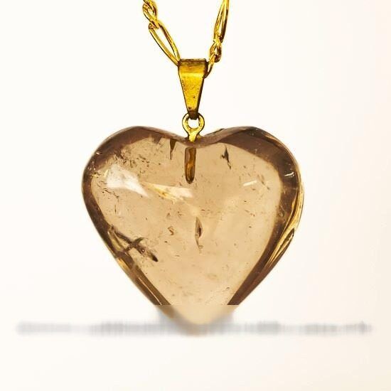 Colar Coração Pedra Fumê Natural Montagem Banho Dourado