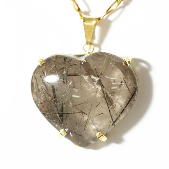 Colar Coração Turmalina Preta Incrustada  Cristal  Dourado