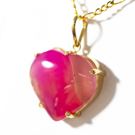 Colar Coração Agata Rosa Natural Extra  Dourado