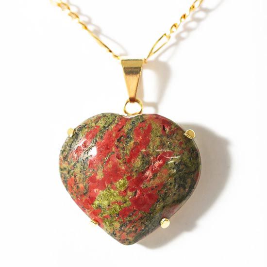 Colar Coração Unakita Pedra Natural Extra Garra Dourado