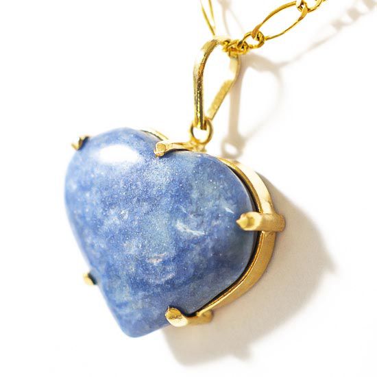 Colar Extra Coração Pedra Quartzo Azul Garra Dourado