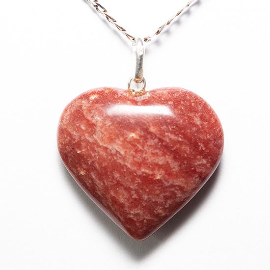 Colar Coração Pedra Quartzo Vermelho Natural Pino Prata 950