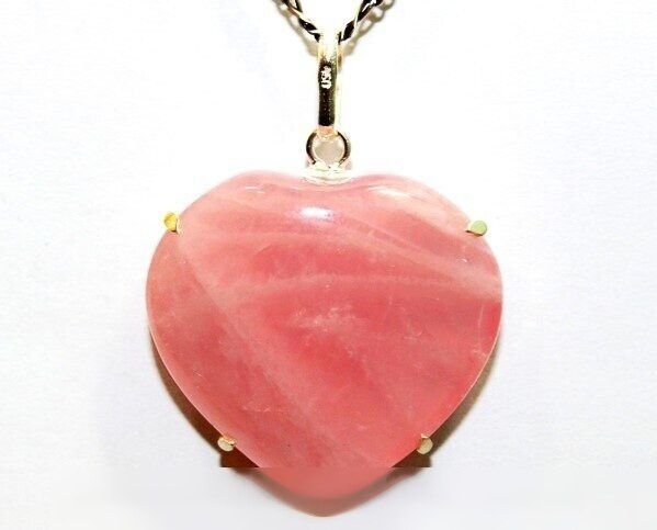 Colar Coração Quartzo Rosa Garra Prata 950