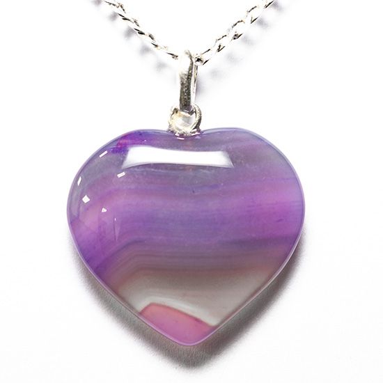 Colar Coração Pedra Agata Lilas Montagem Pino Prata 950