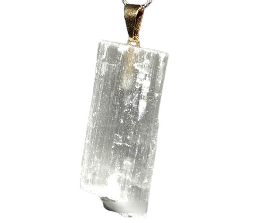 Colar Canudo Selenita Natural Pino Dourado