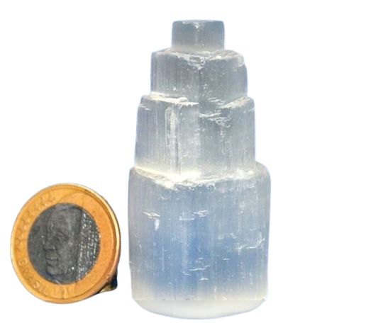 Torre Selenita Branca 6cm Entalhada Pedra Natural