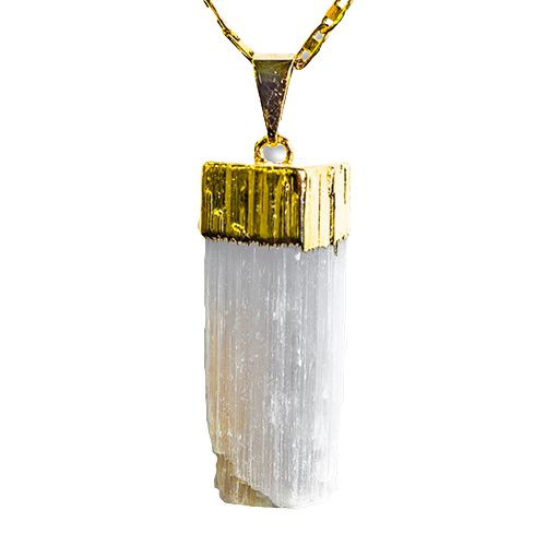 Colar Canudo de Selenita Natural Montado Envolto Dourado