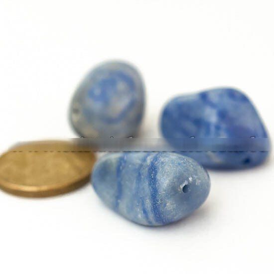 Pedra Quartzo Azul Rolada p Pingente Furo Vazado Horizontal