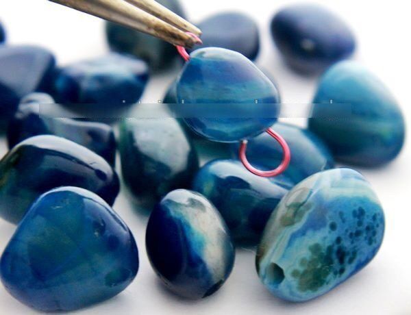 Pedra Rolada Agata Azul Lapidado Para Pingente Furo Vazado