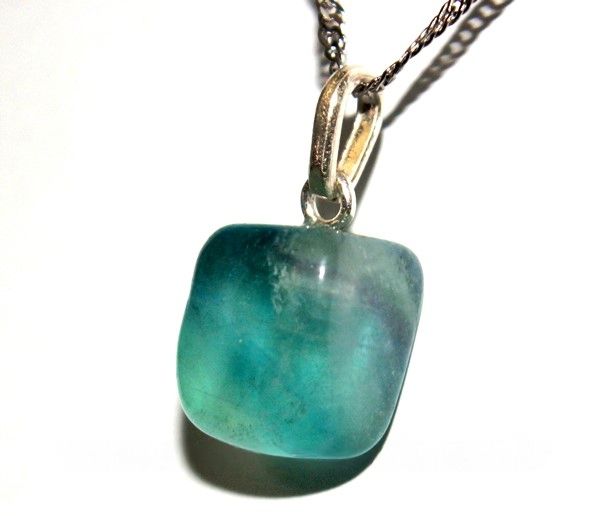 Colar Prata 925 com Pedrinha Fluorita Verde Pino Prata 950