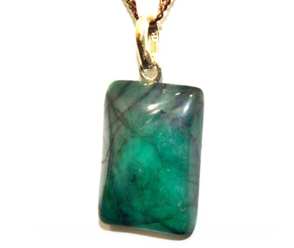 Colar Retangulo Pedra Esmeralda Natural Pino Dourado
