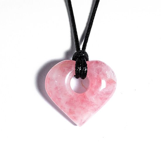 Colar Coração Pedra Pi Quartzo Rosa Natural Cordão Ajustável