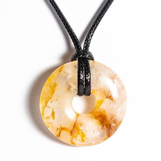 Colar Pedra Pi Pedra Hematoide Amarelo Cordão Ajustável