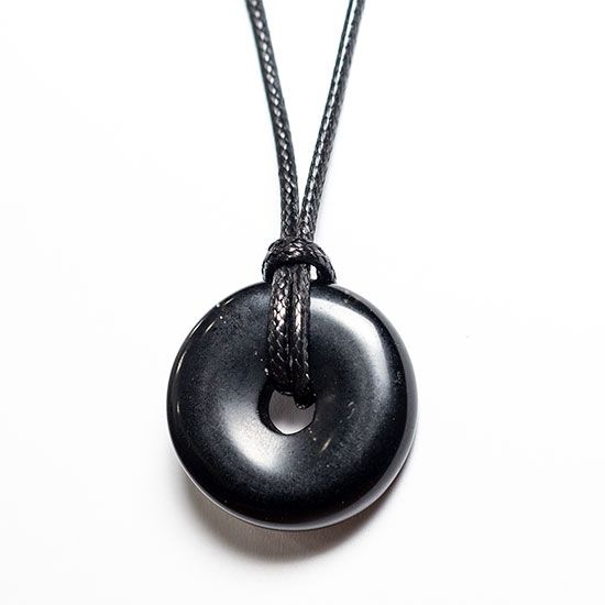 Colar Pedra Pi Obsidiana Negra Natural Cordão Ajustável