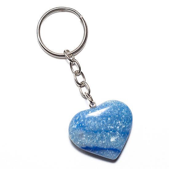 Chaveiro Coração Quartzo Azul Natural Cura Emocional
