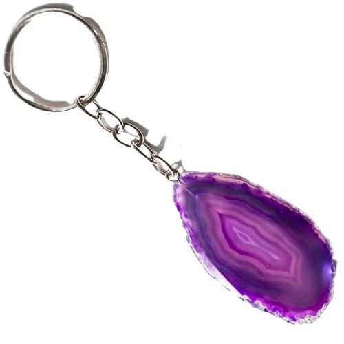 Chaveiro Chapa Agata Lilas Pedra Natural Pino Prateado
